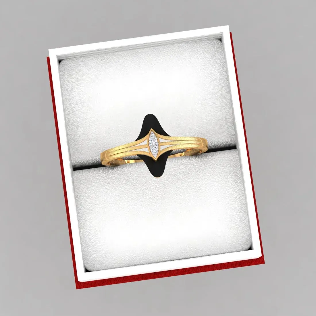 22K Gold Ring With A Central Marquise-cut Stone And Black Meena (Size 12)
