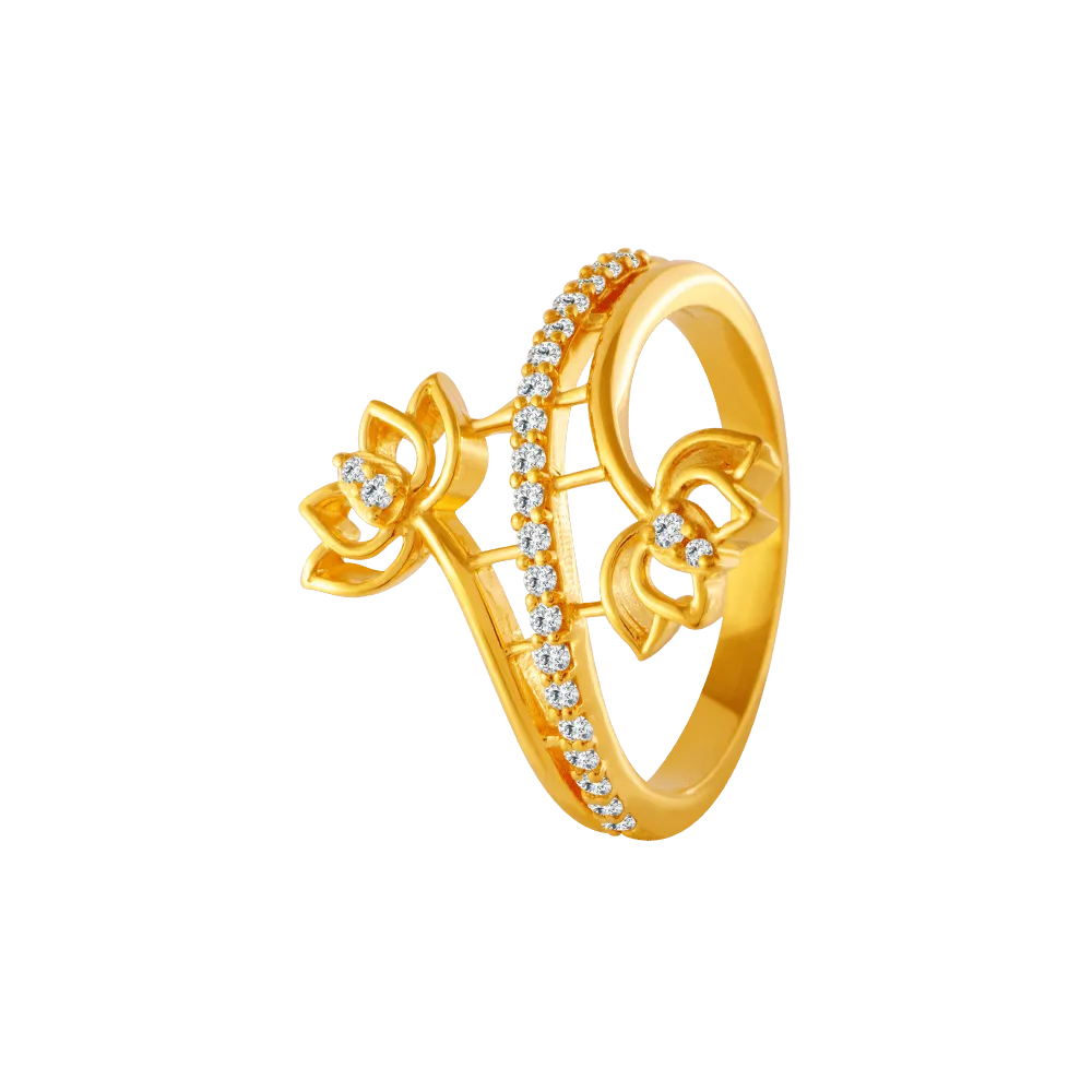 22KT Yellow Gold, American Diamond And Ruby Ring For Women