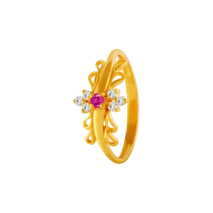 22KT Yellow Gold And American Diamond Ring For Women