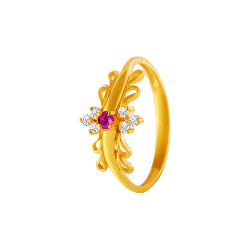 22KT Yellow Gold And American Diamond Ring For Women