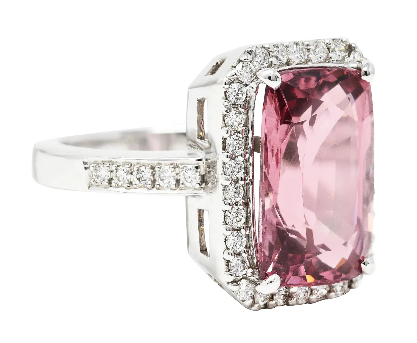 6.52 CTW CUSHION CUT SPINEL DIAMOND 18 KARAT WHITE GOLD HALO COCKTAIL RING