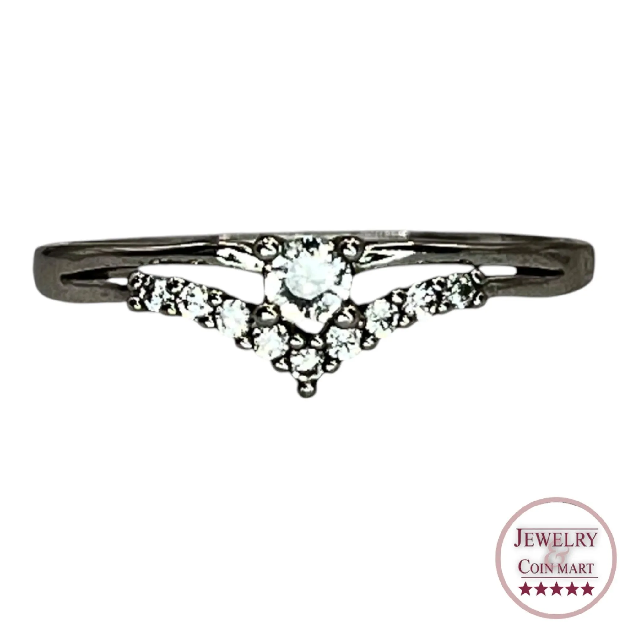 925 Sterling Silver Round Cubic Zirconia Curved V Shape Band Ring Size 7.75 Band