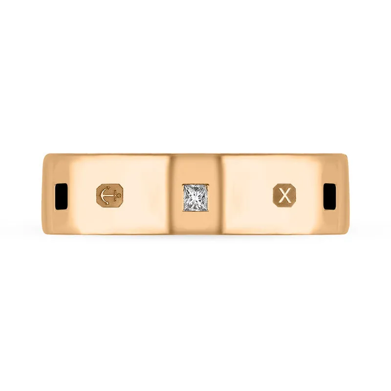 9ct Rose Gold Whitby Jet 0.18ct Diamond Queen's Jubilee Hallmark Princess Cut 6mm Ring D