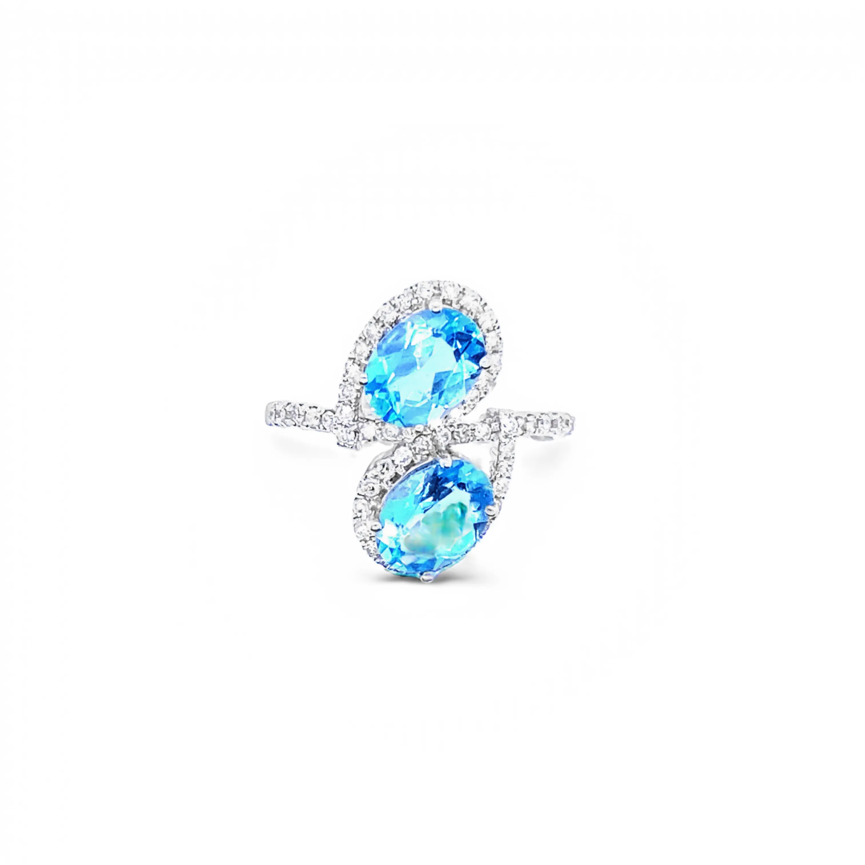 9ct White Gold Blue Topaz & Diamond Ring