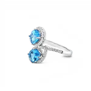 9ct White Gold Blue Topaz & Diamond Ring