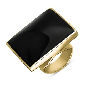 9ct Yellow Gold Whitby Jet Hallmark Large Square Ring