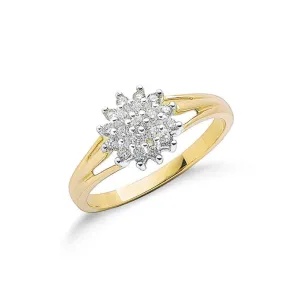 9K Yellow Gold 0.25ct Diamond Cluster Ring
