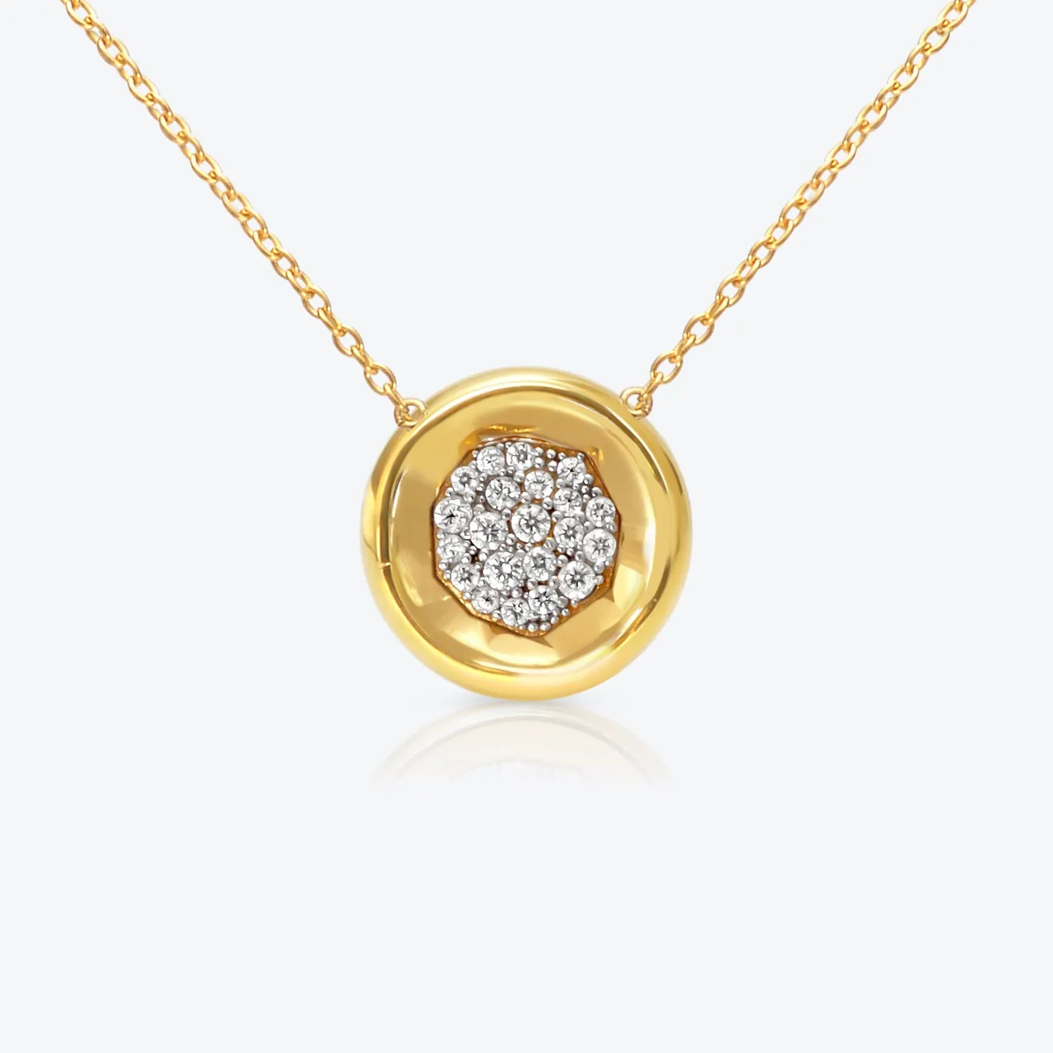 A. Sun Halo Core 18K Gold Necklace w. Lab-Grown Diamond Pav??