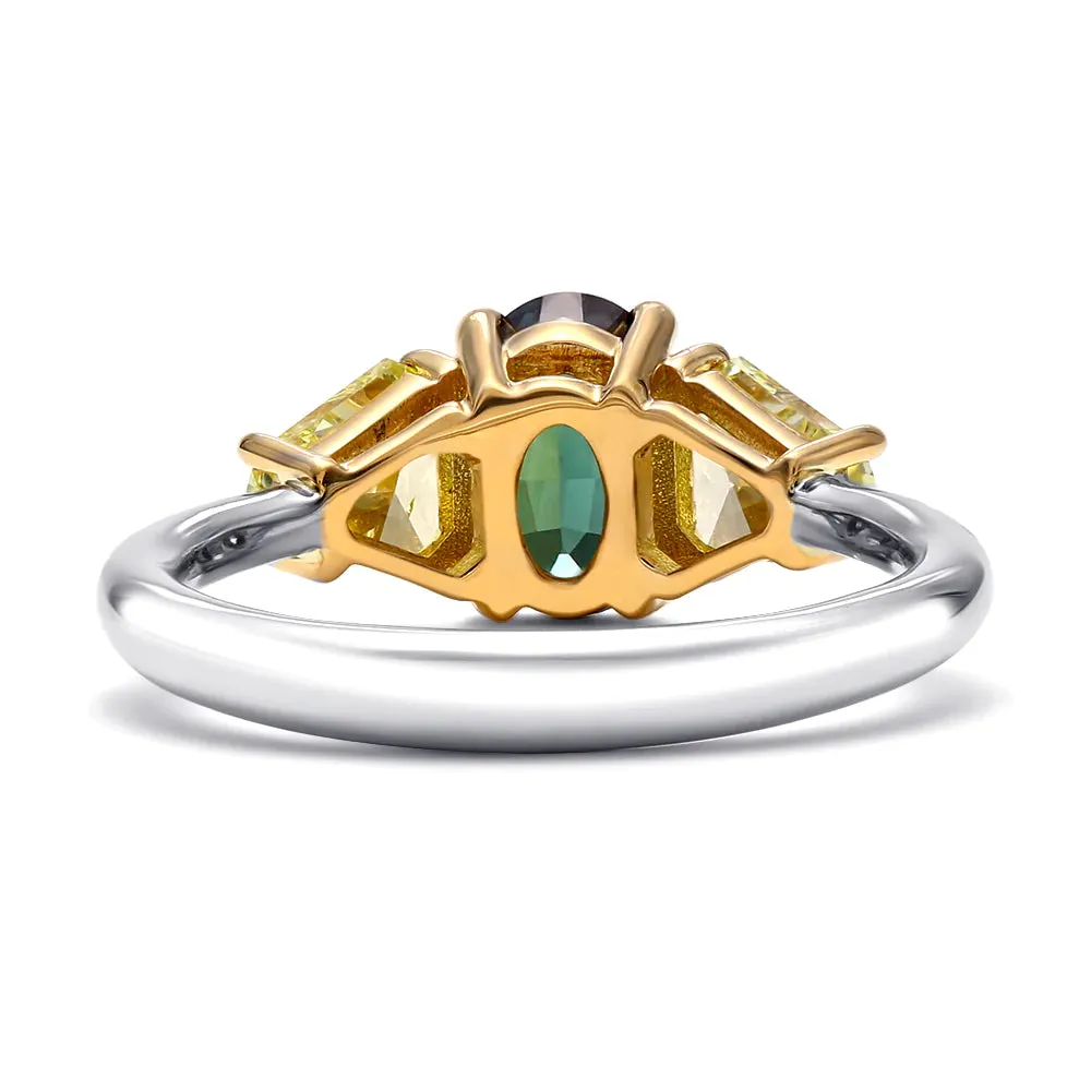 Alexandrite and Shield Yellow Diamond Three Stone Ring