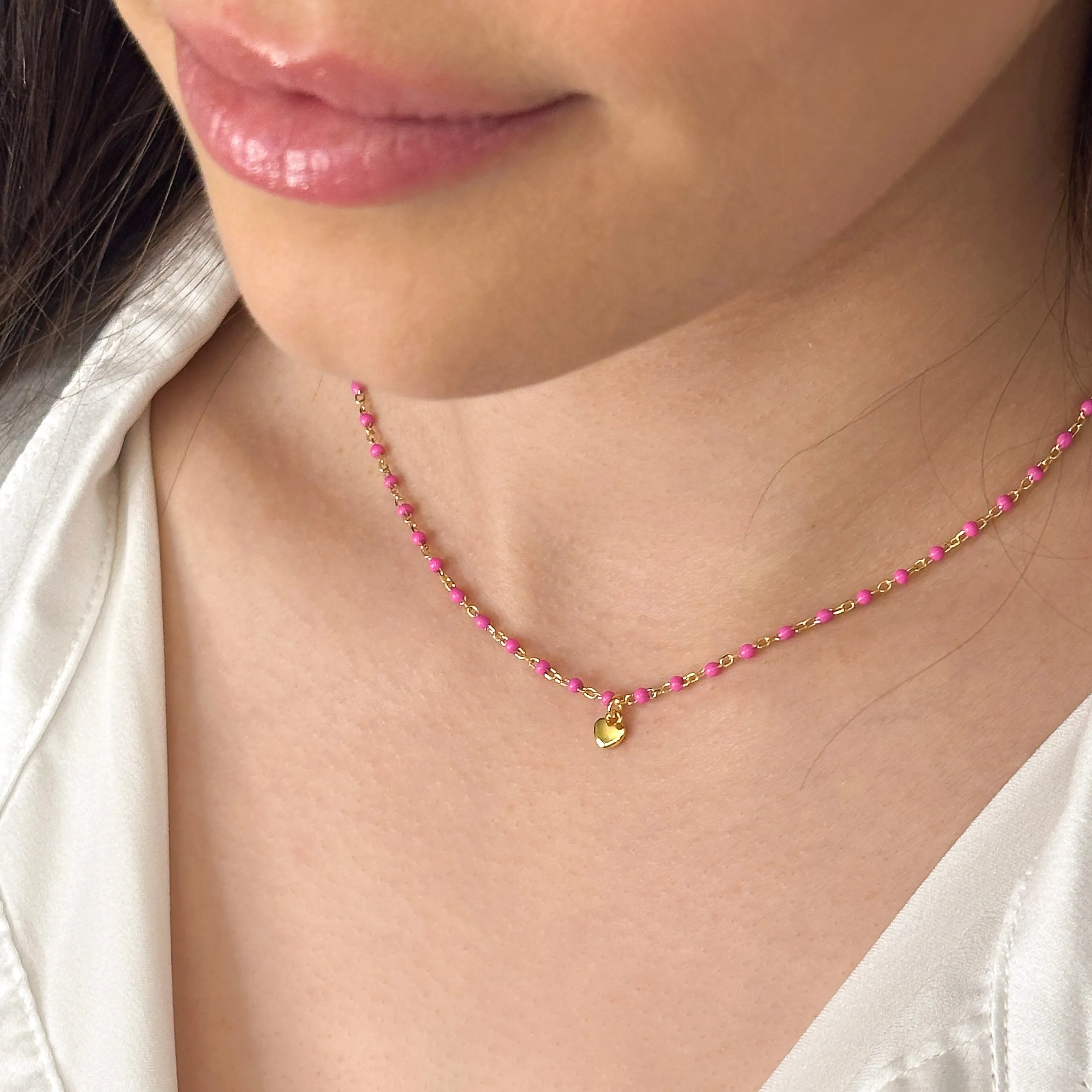 Amen 18k/925 Vermeil Enamel Heart Necklaces