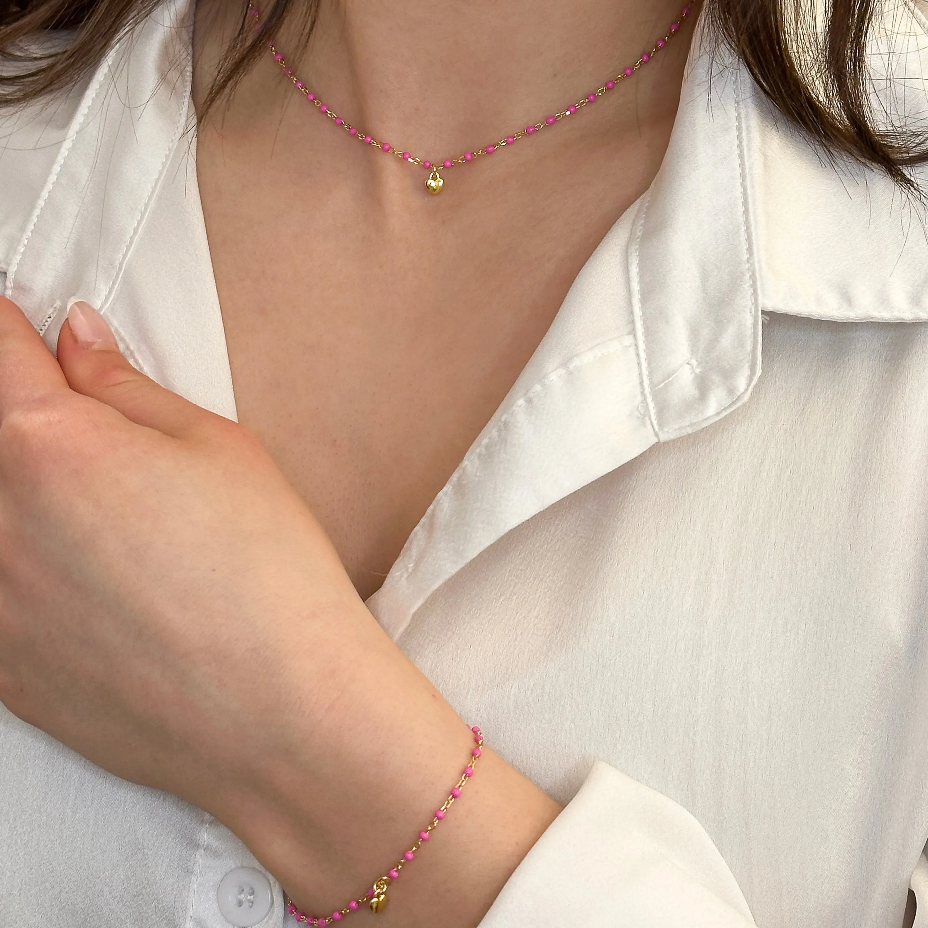 Amen 18k/925 Vermeil Enamel Heart Necklaces