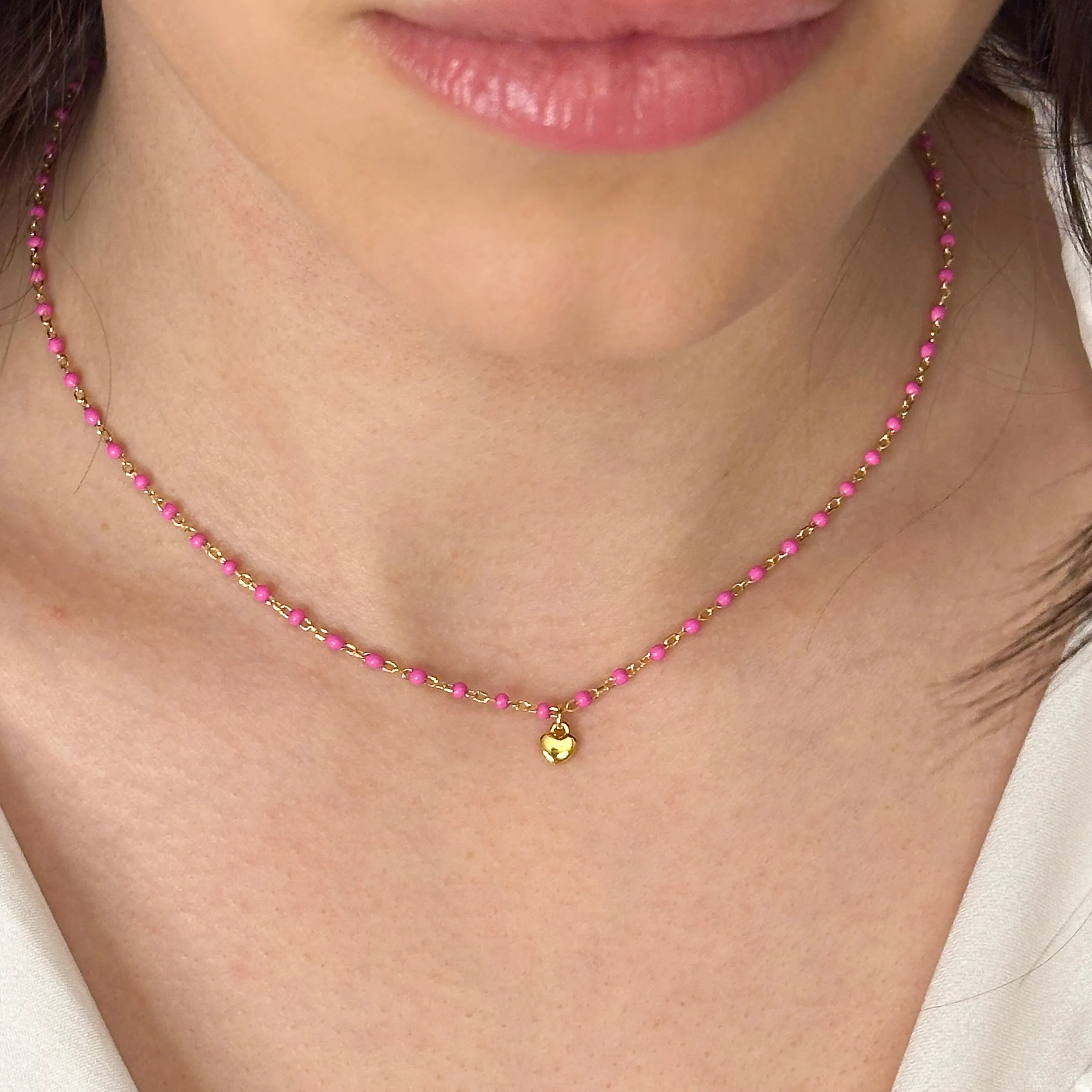 Amen 18k/925 Vermeil Enamel Heart Necklaces