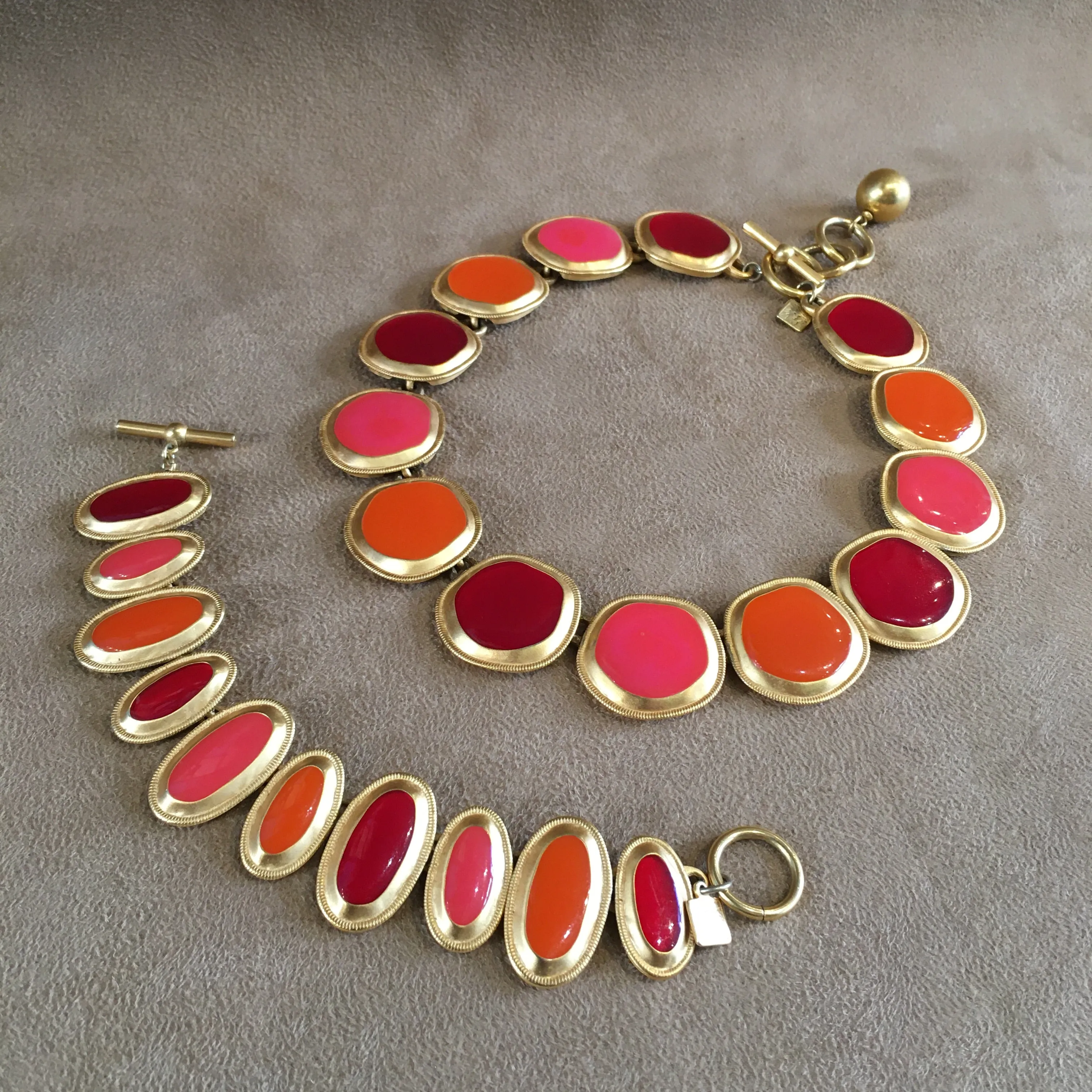Anne Klein Orange Red Enamel Statement Bracelet