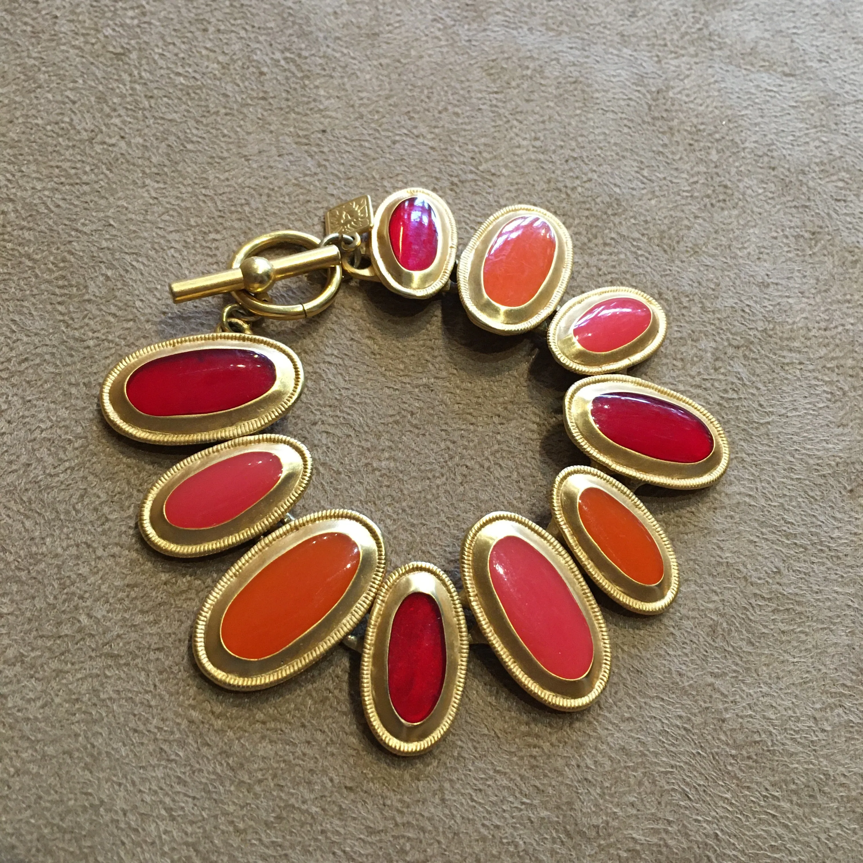 Anne Klein Orange Red Enamel Statement Bracelet