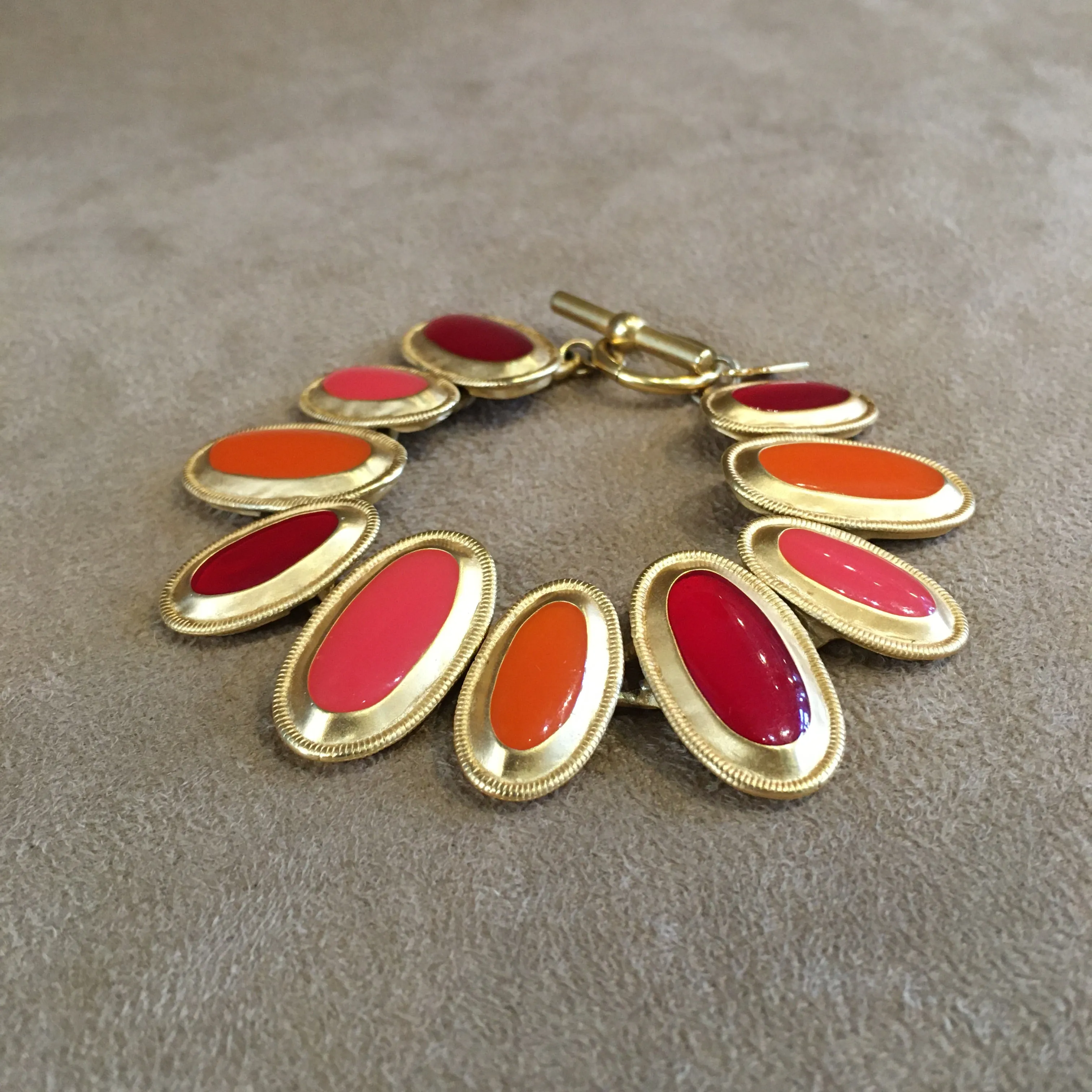 Anne Klein Orange Red Enamel Statement Bracelet