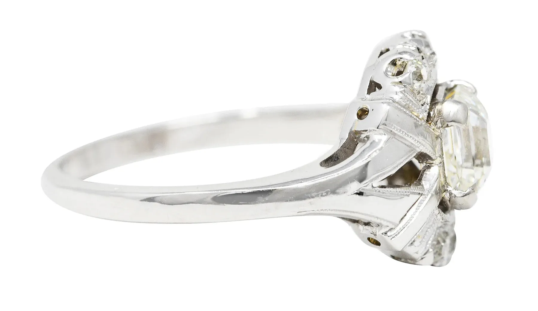 ART DECO 1.20 CTW ASSCHER CUT DIAMOND 14 KARAT WHITE GOLD CLUSTER ANTIQUE ALTERNATIVE RING
