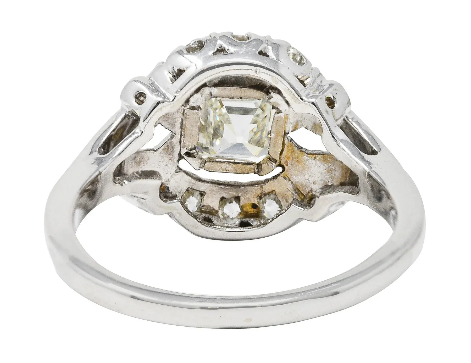 ART DECO 1.20 CTW ASSCHER CUT DIAMOND 14 KARAT WHITE GOLD CLUSTER ANTIQUE ALTERNATIVE RING