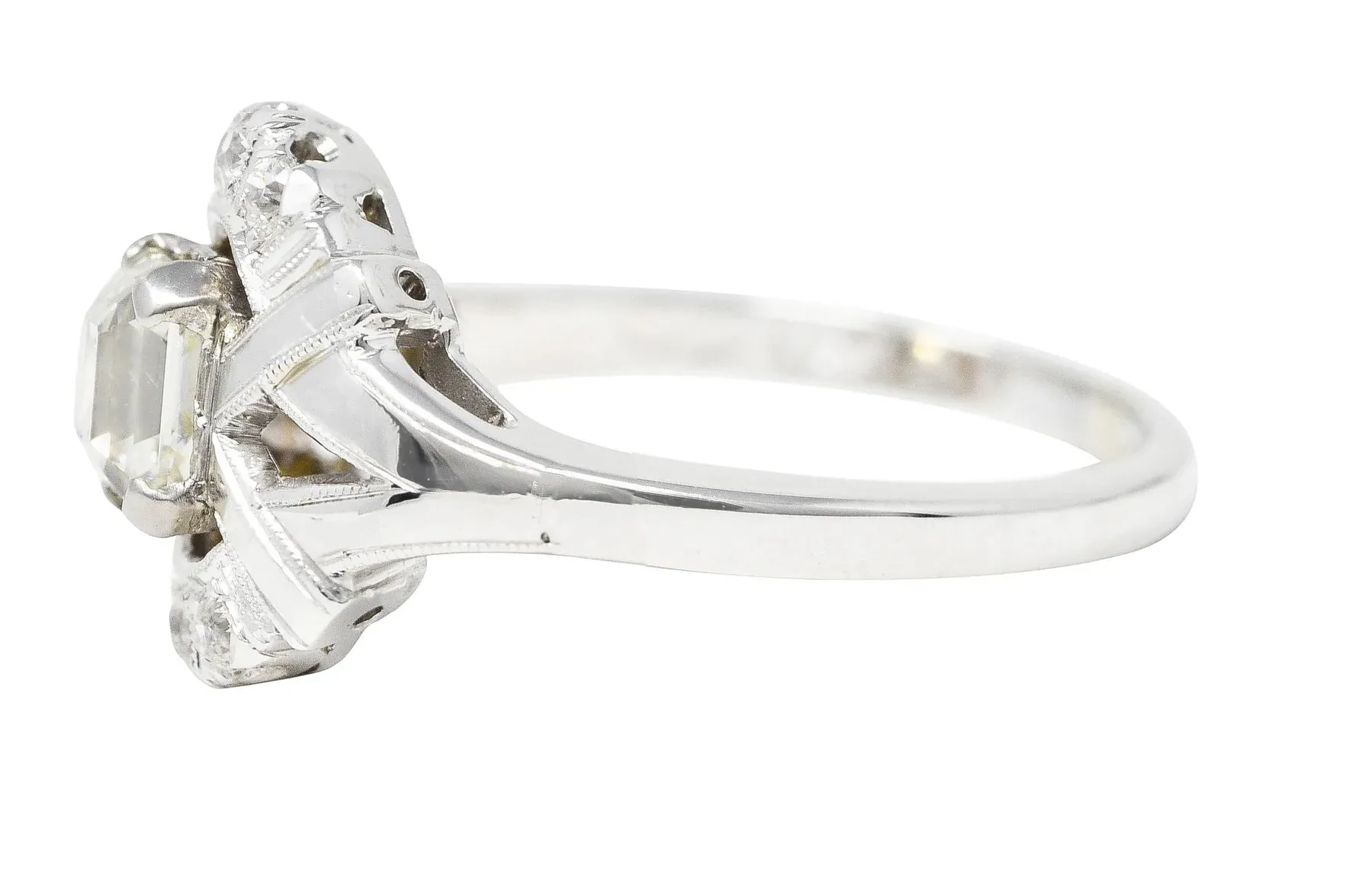 ART DECO 1.20 CTW ASSCHER CUT DIAMOND 14 KARAT WHITE GOLD CLUSTER ANTIQUE ALTERNATIVE RING