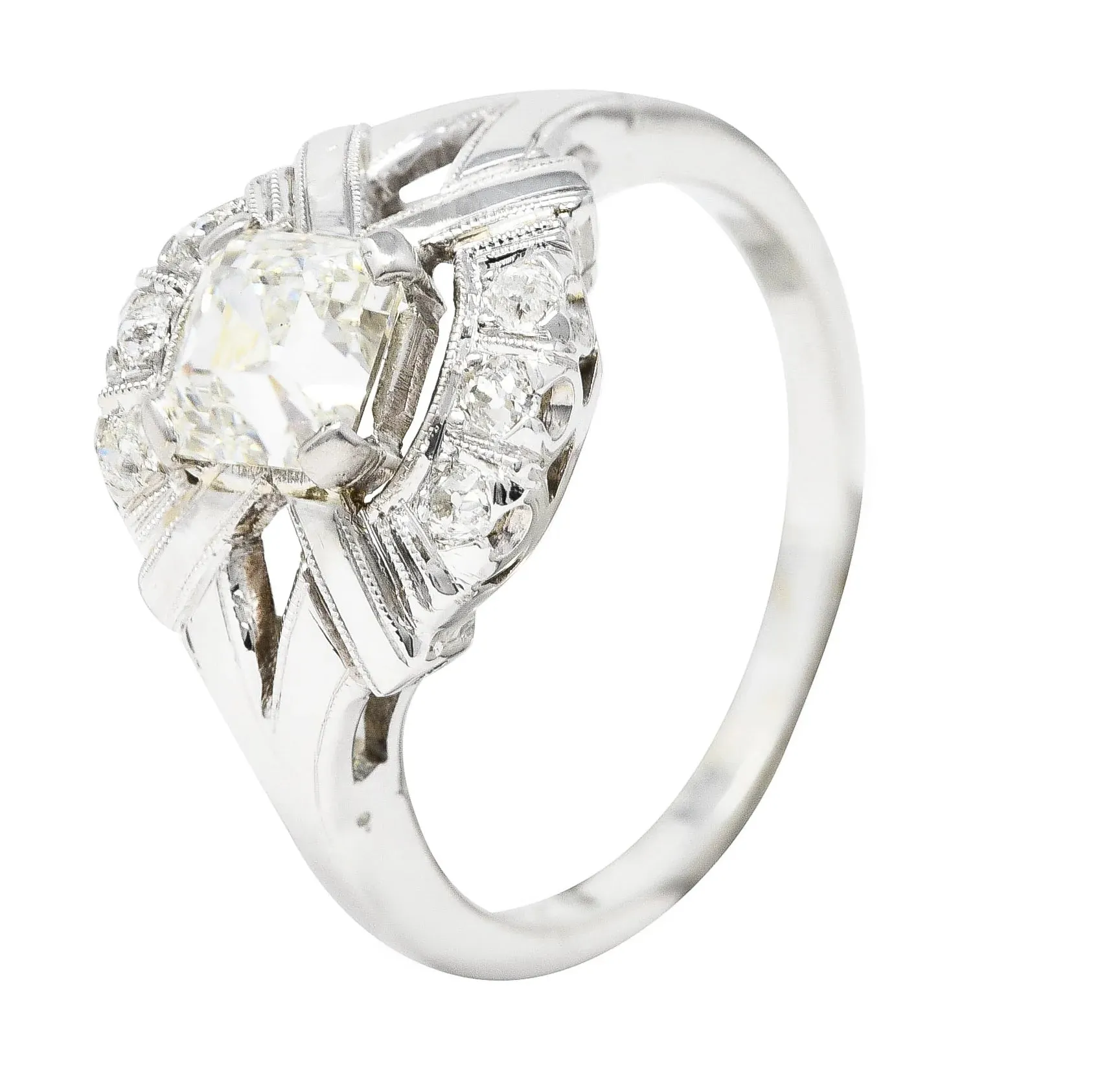 ART DECO 1.20 CTW ASSCHER CUT DIAMOND 14 KARAT WHITE GOLD CLUSTER ANTIQUE ALTERNATIVE RING