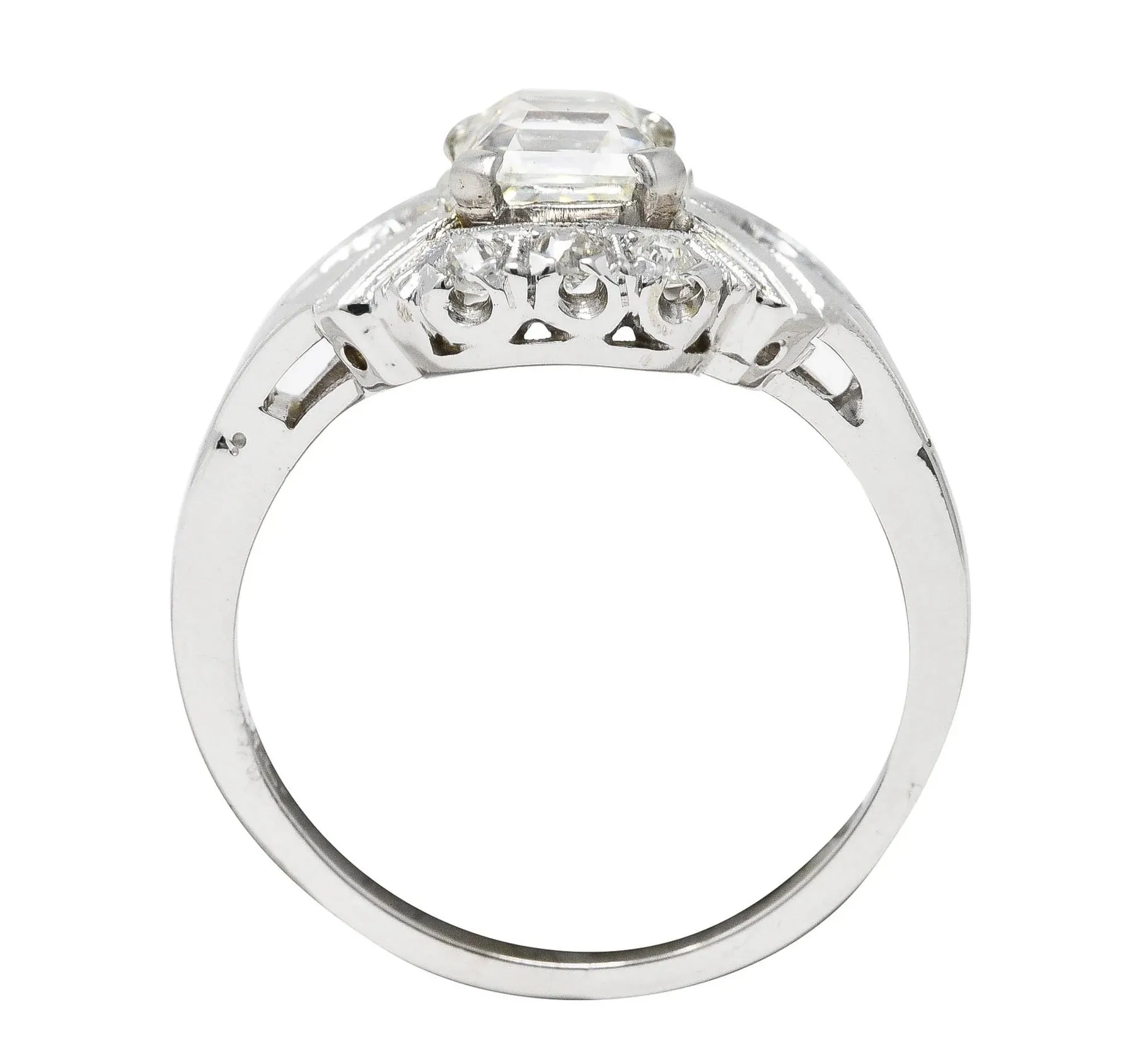 ART DECO 1.20 CTW ASSCHER CUT DIAMOND 14 KARAT WHITE GOLD CLUSTER ANTIQUE ALTERNATIVE RING