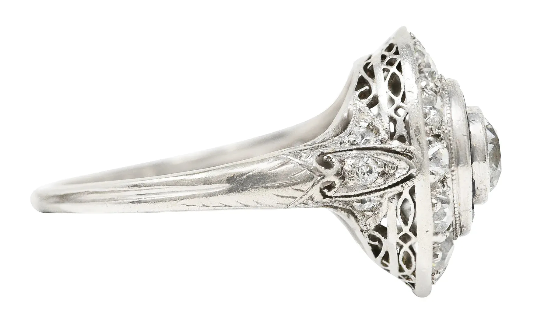 ART DECO 1.44 CTW OLD EUROPEAN CUT DIAMOND SAPPHIRE PLATINUM DOUBLE HALO RING