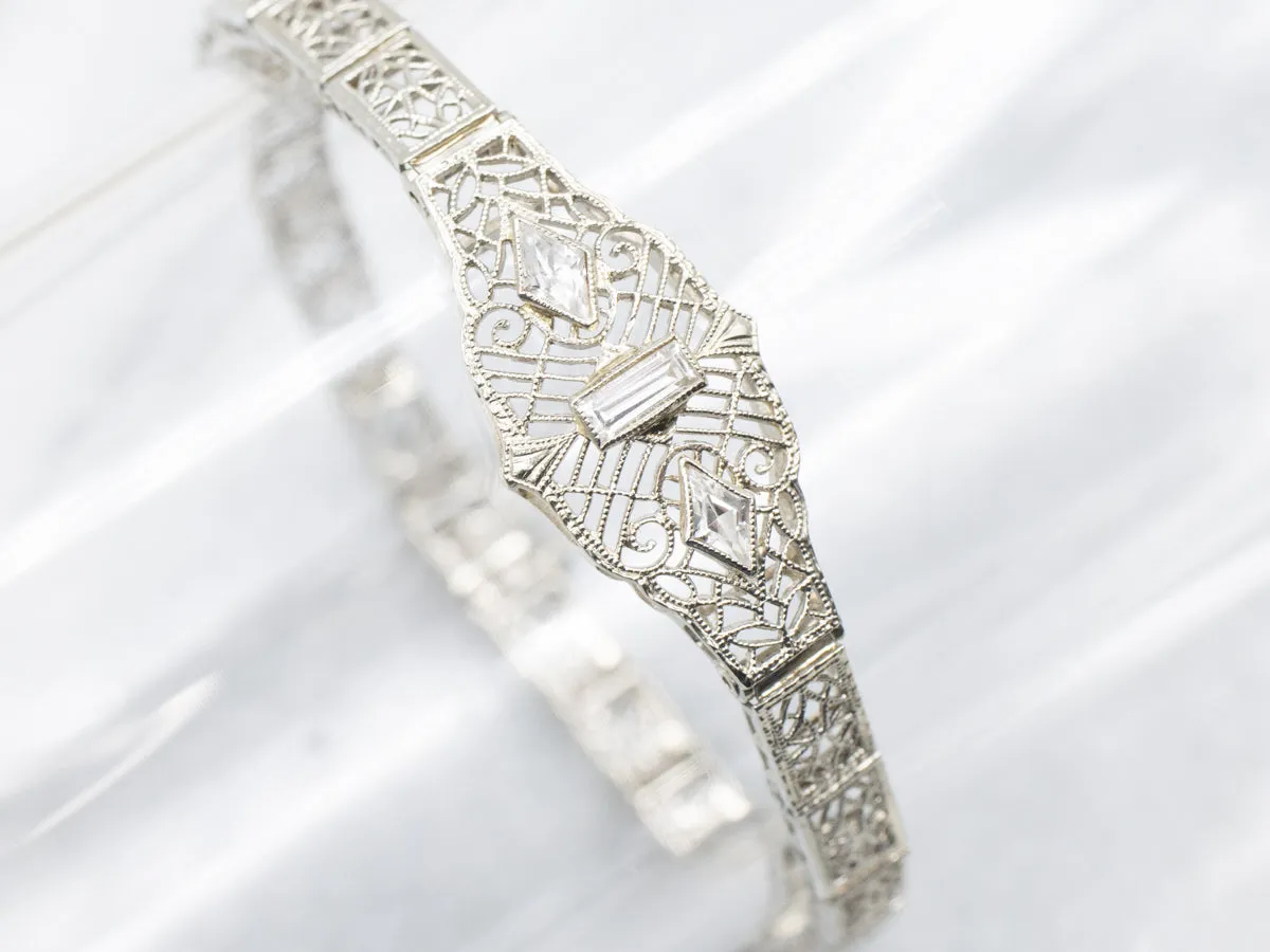 Art Deco White Sapphire Link Bracelet