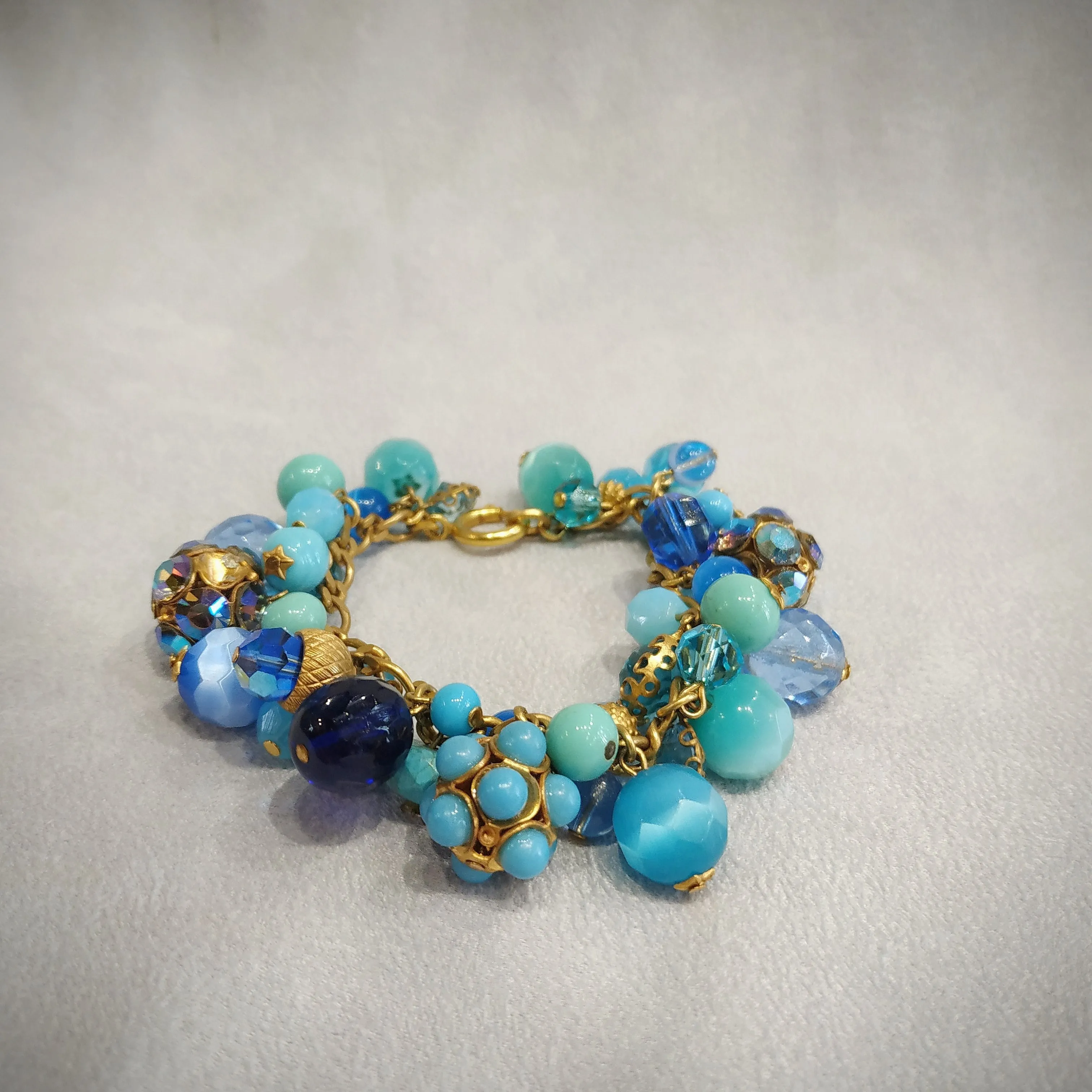 Askew London Blue Turquoise Charm Bracelet Gold Plated Vintage Glass Crystal