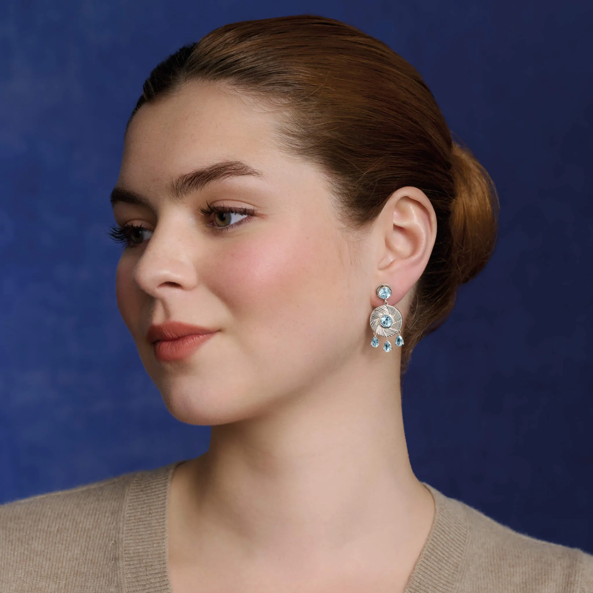 Aztec Halo Earring Drops Silver - Blue Topaz