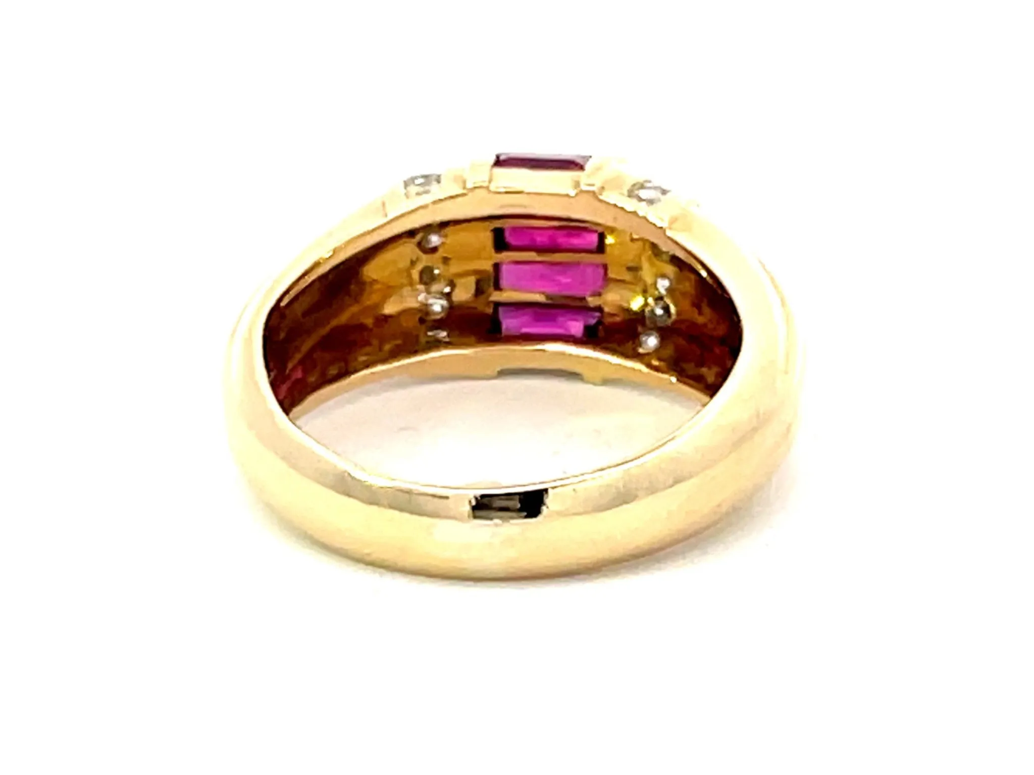 Baguette Ruby and Diamond Dome Band Ring in 18k Yellow Gold