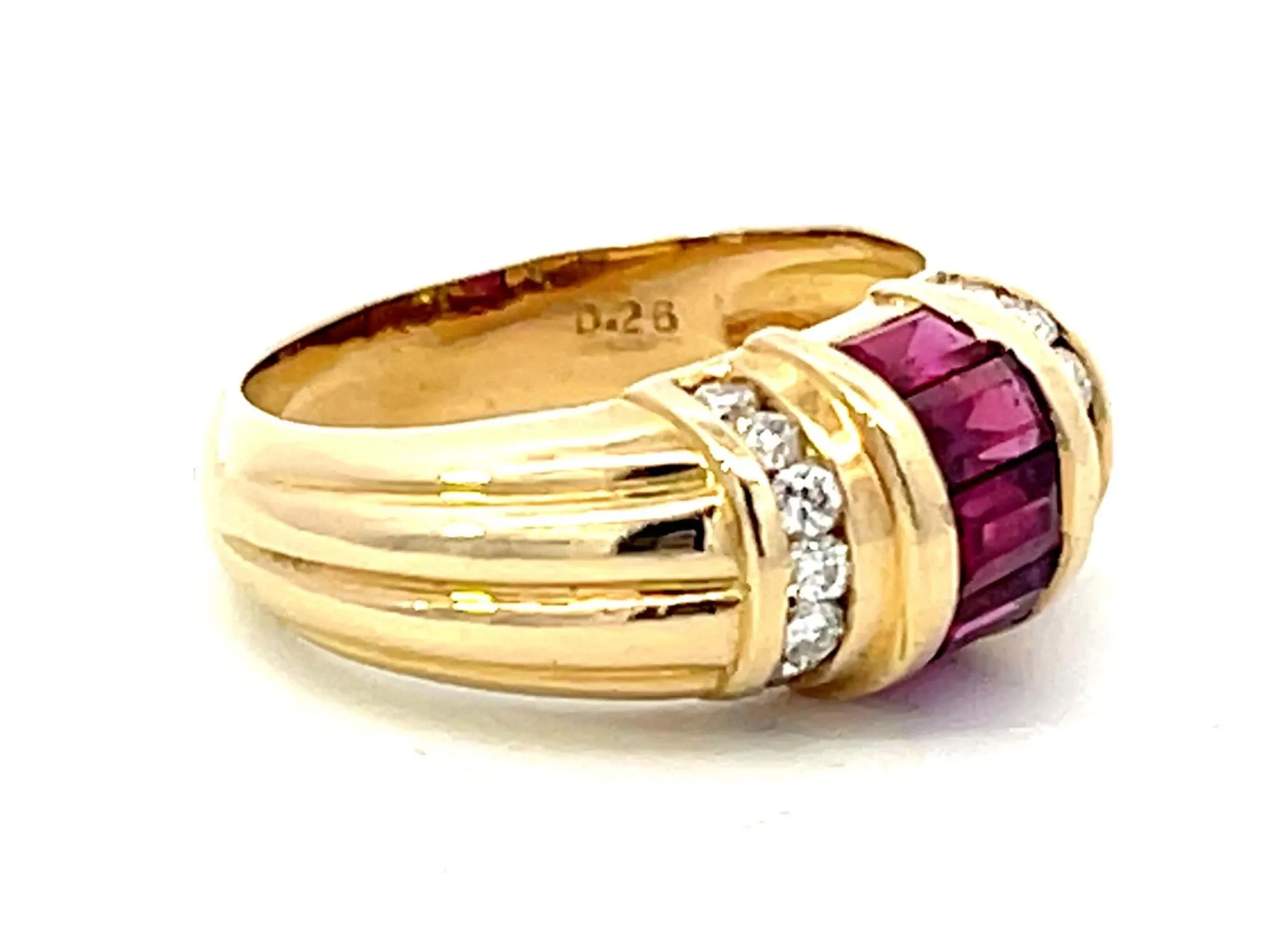 Baguette Ruby and Diamond Dome Band Ring in 18k Yellow Gold