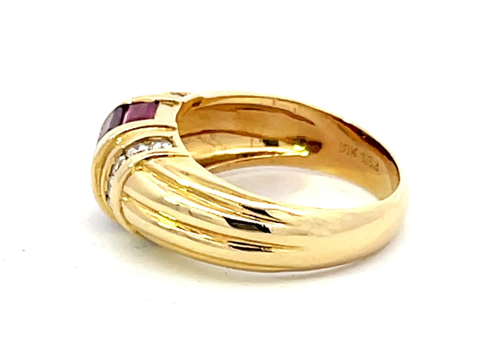 Baguette Ruby and Diamond Dome Band Ring in 18k Yellow Gold