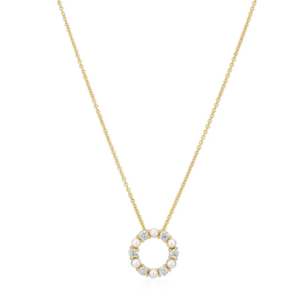 Biella Perla 18K Gold Plated Necklace w. Zirconia & Pearl