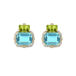 Blue Topaz, Peridot, and Diamnond Earrings