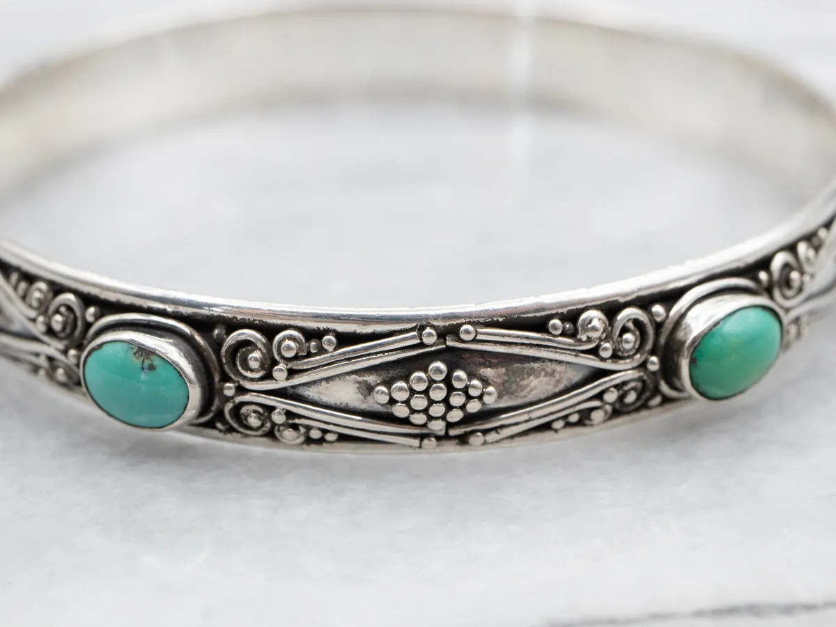 Boho Sterling Silver Turquoise Bangle Bracelet