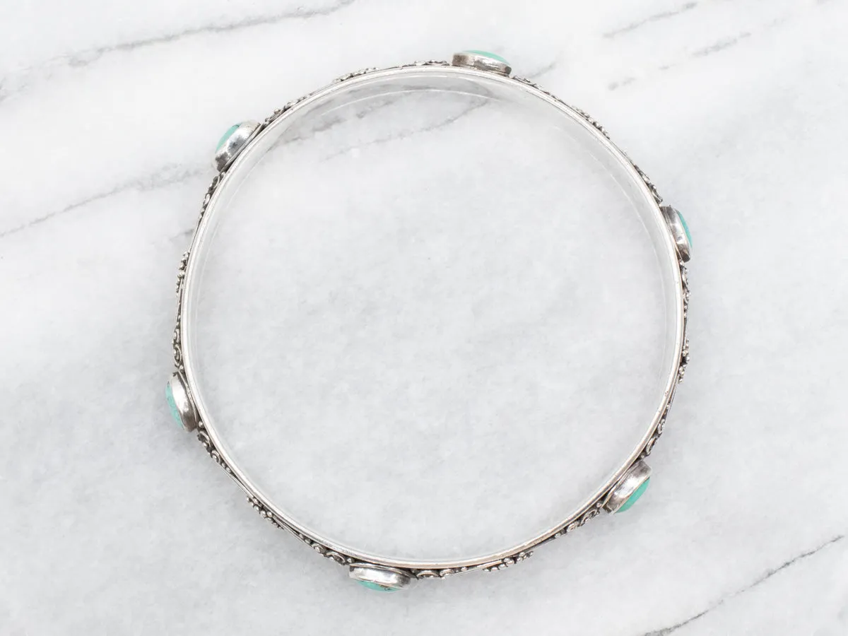Boho Sterling Silver Turquoise Bangle Bracelet