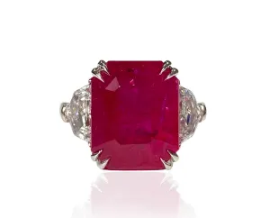 BURMA RUBY CUSHION CUT RING 7.16 CRT
