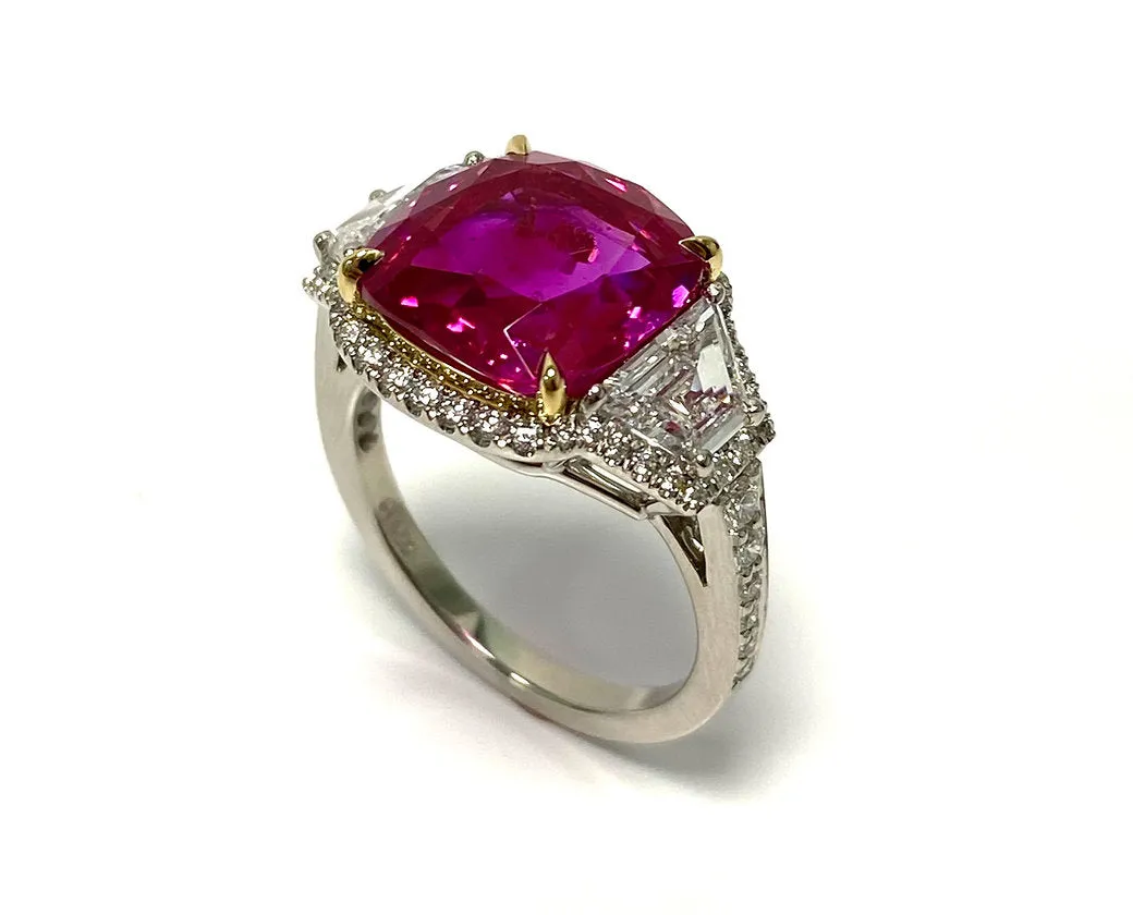 BURMA RUBY CUSHION CUT RING 7.16 CRT