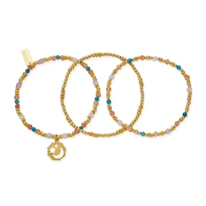 ChloBo Gold Plated Sterling Silver Soul Vibrations Set of 3 Rings
