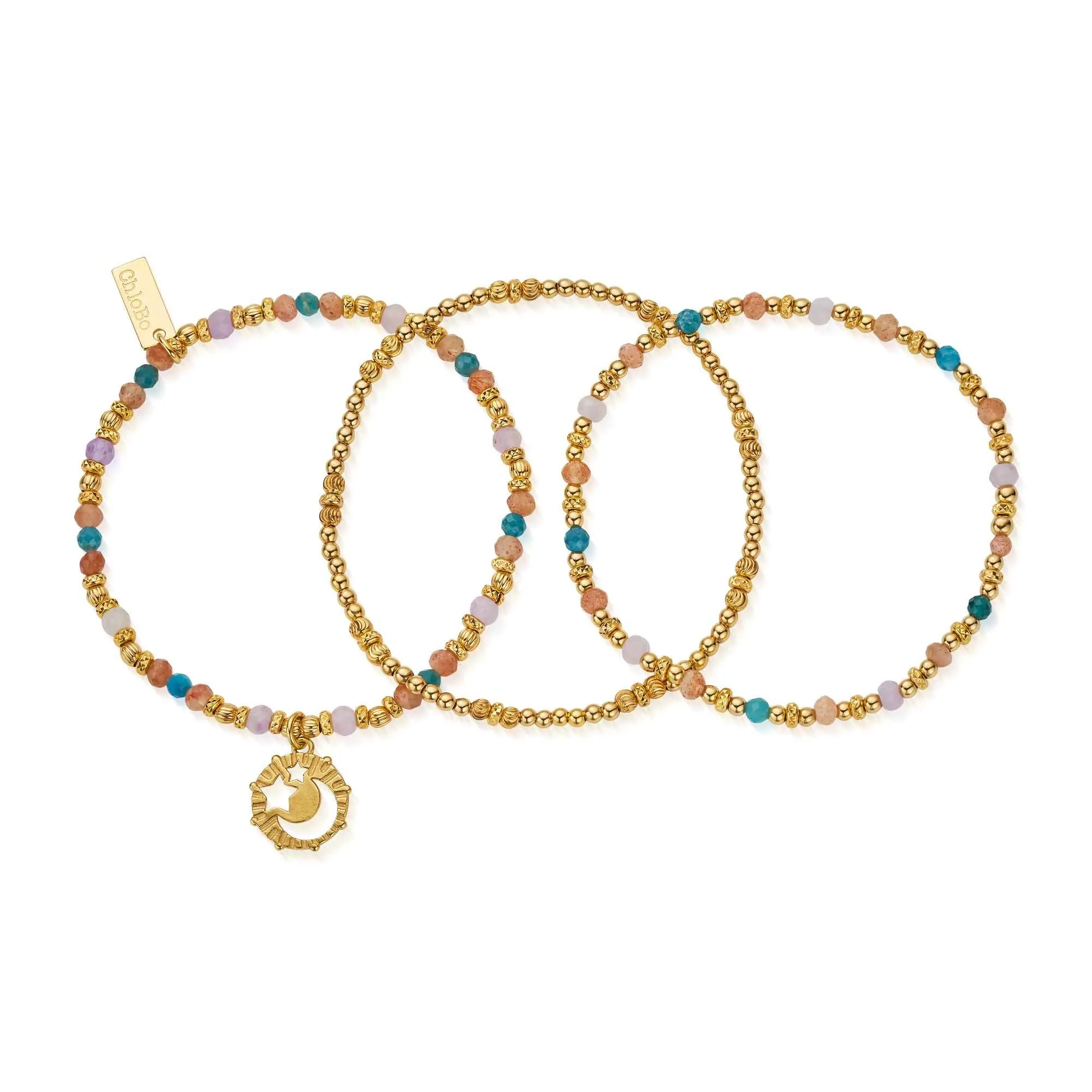 ChloBo Gold Plated Sterling Silver Soul Vibrations Set of 3 Rings