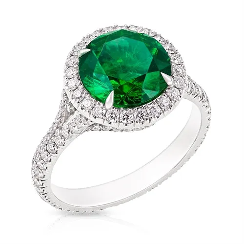 Colours of Love Platinum Round Cut Demantoid Garnet Ring Set With Diamond Halo