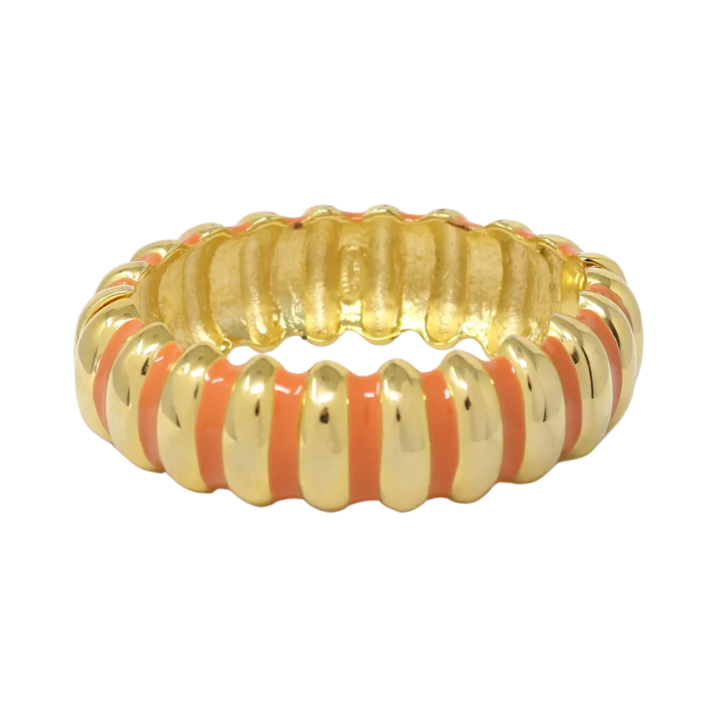 Coral Enamel Ribbed Bracelet