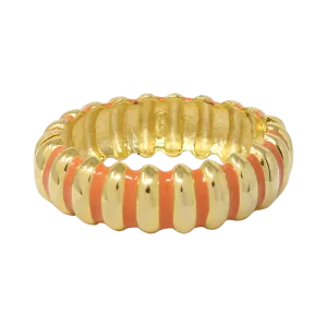 Coral Enamel Ribbed Bracelet