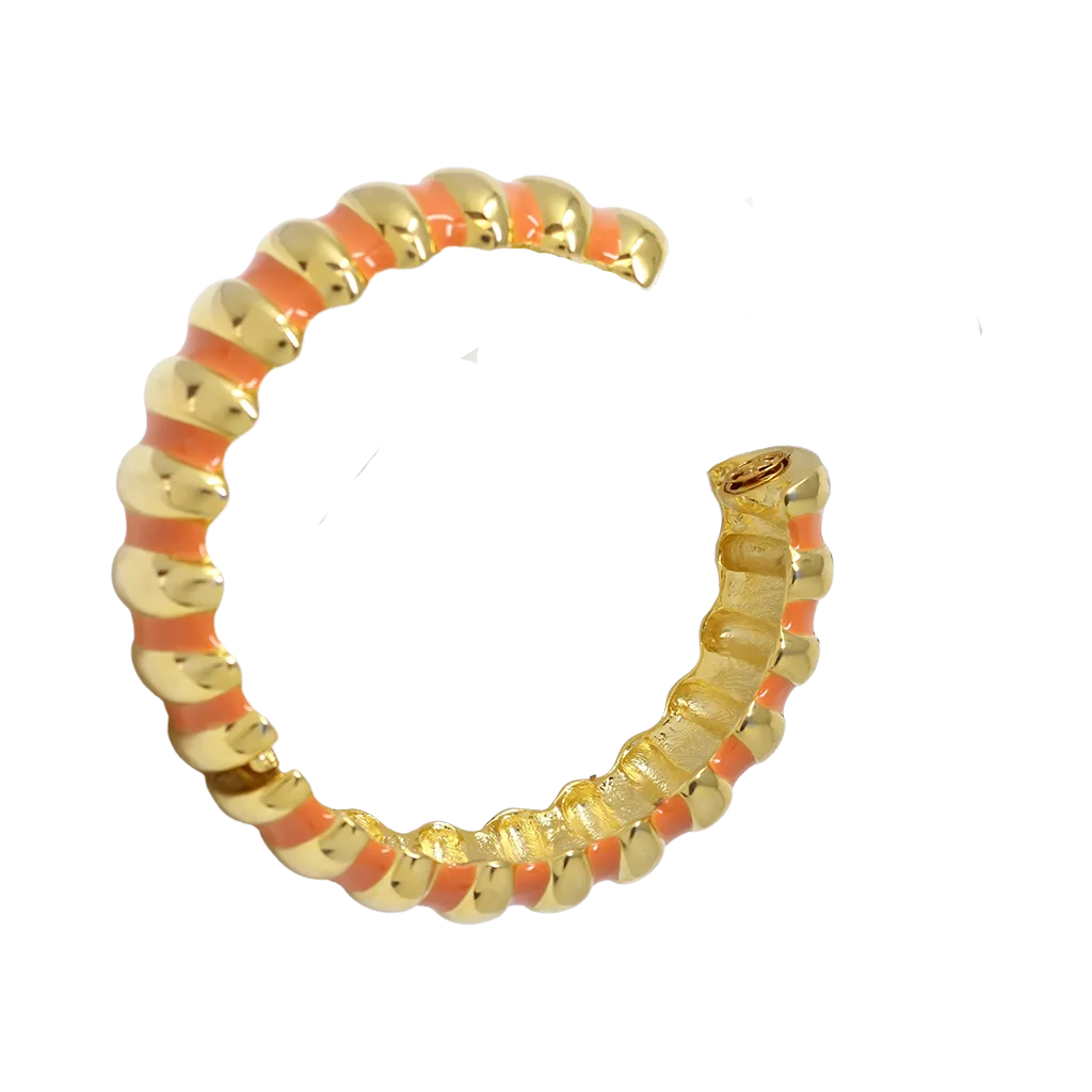 Coral Enamel Ribbed Bracelet