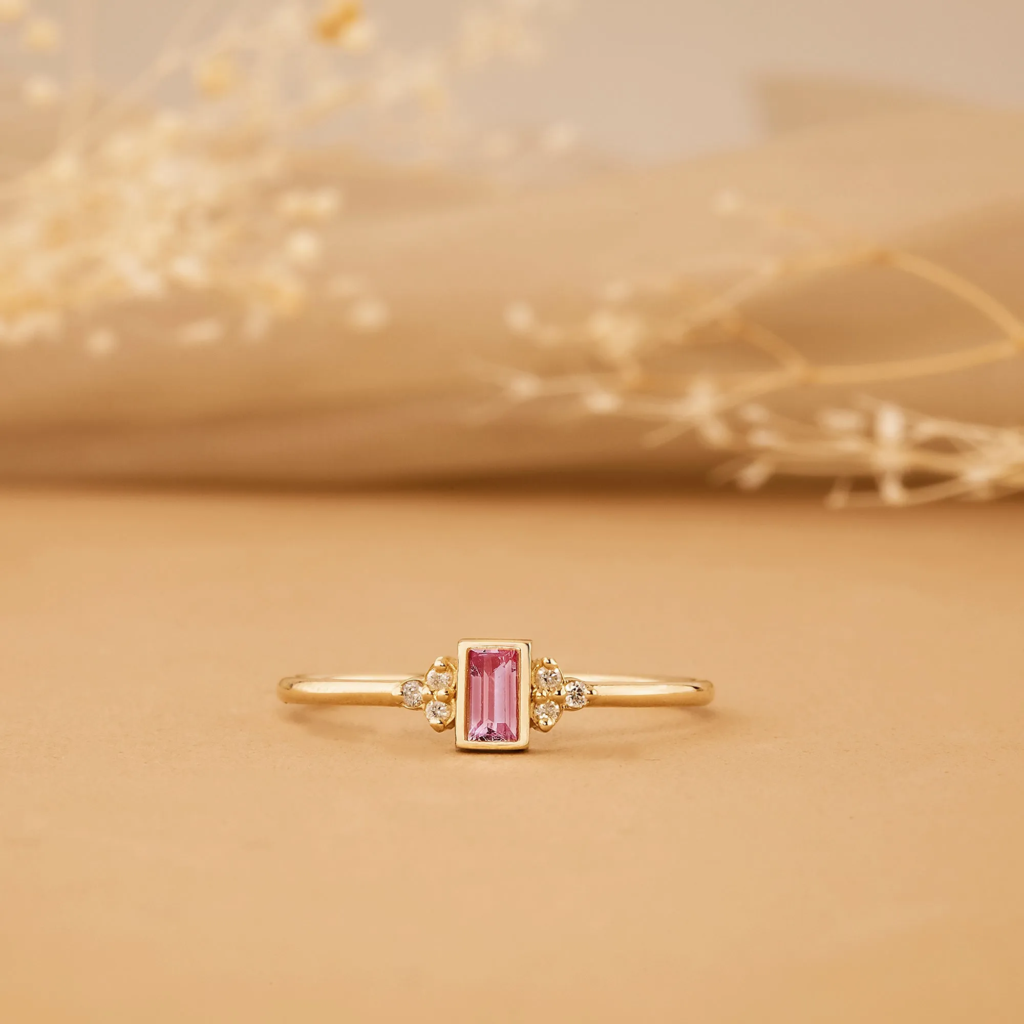 Diamond and Baguette Pink Sapphire Ring, Caresha