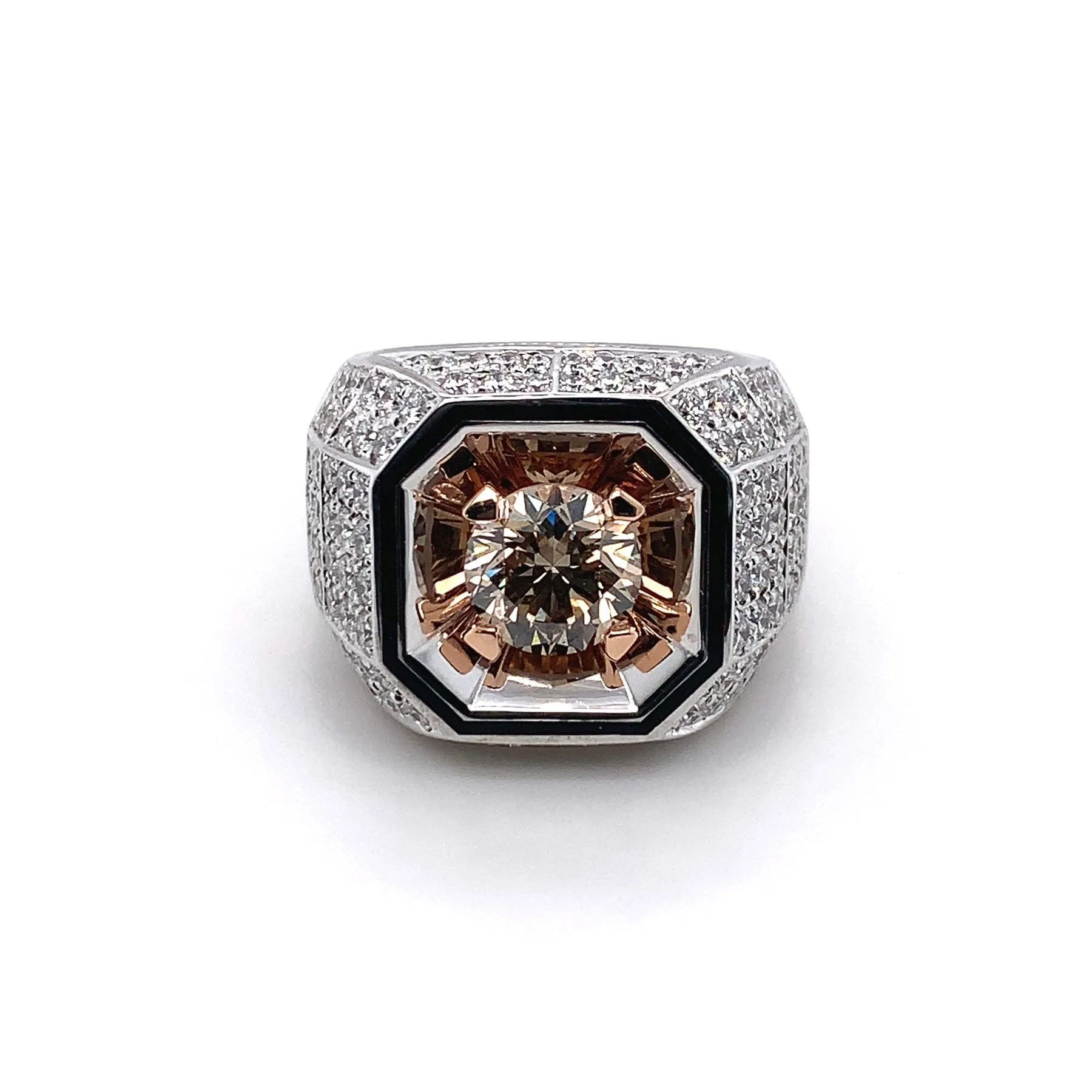 DIAMONDS OF BOTSWANA White and Rose Gold Diamond Octagon Pave Ring Model Ref : 4022903