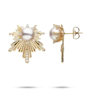 E Ho???la Akoya White Pearl Earrings in Gold with Diamonds - 23mm