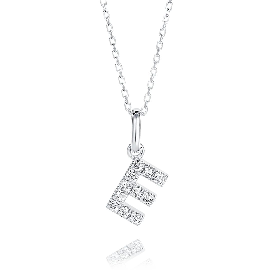 E Letter Pendant White Gold