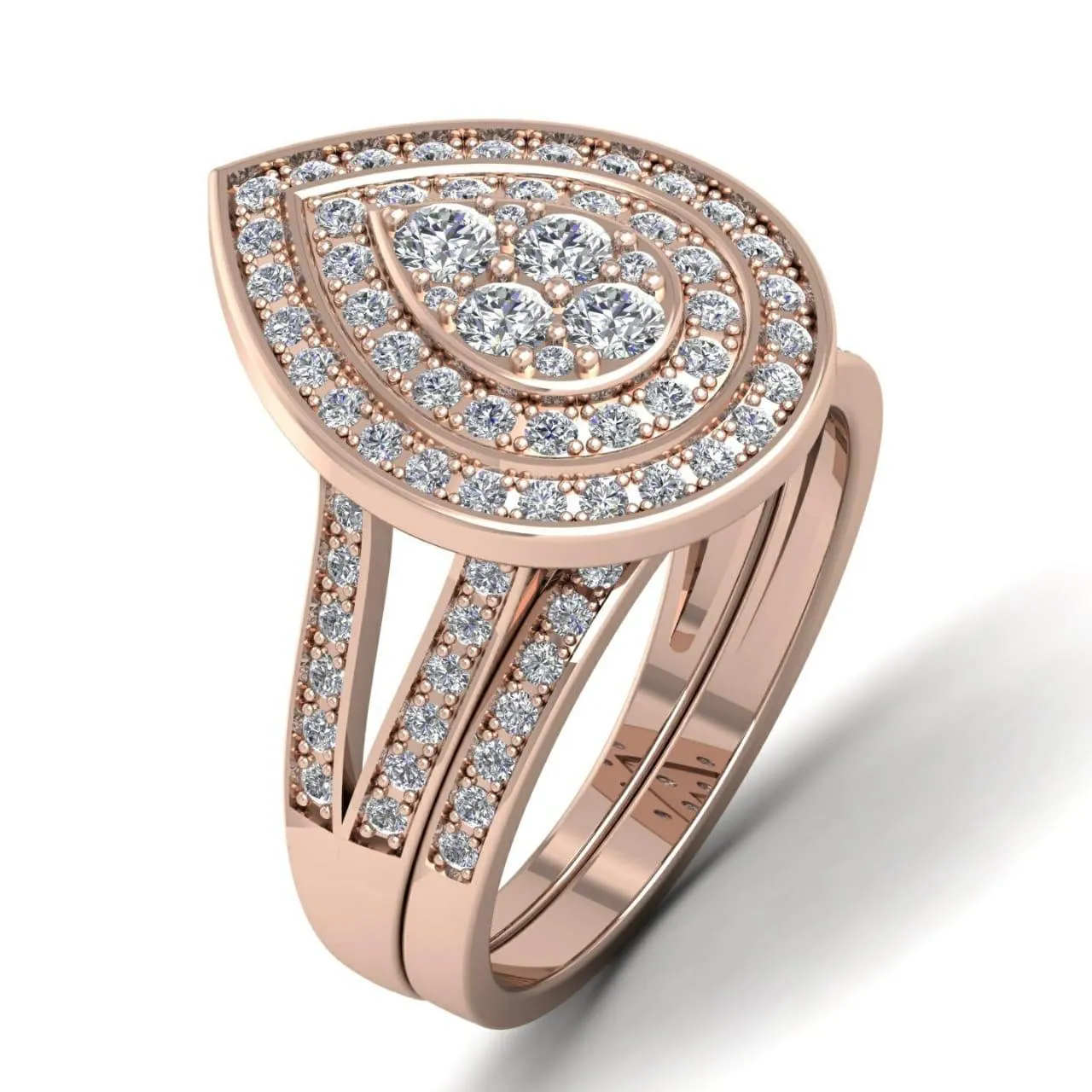 Ego Pear Cluster Natural Diamond Bride Set in 18K Gold