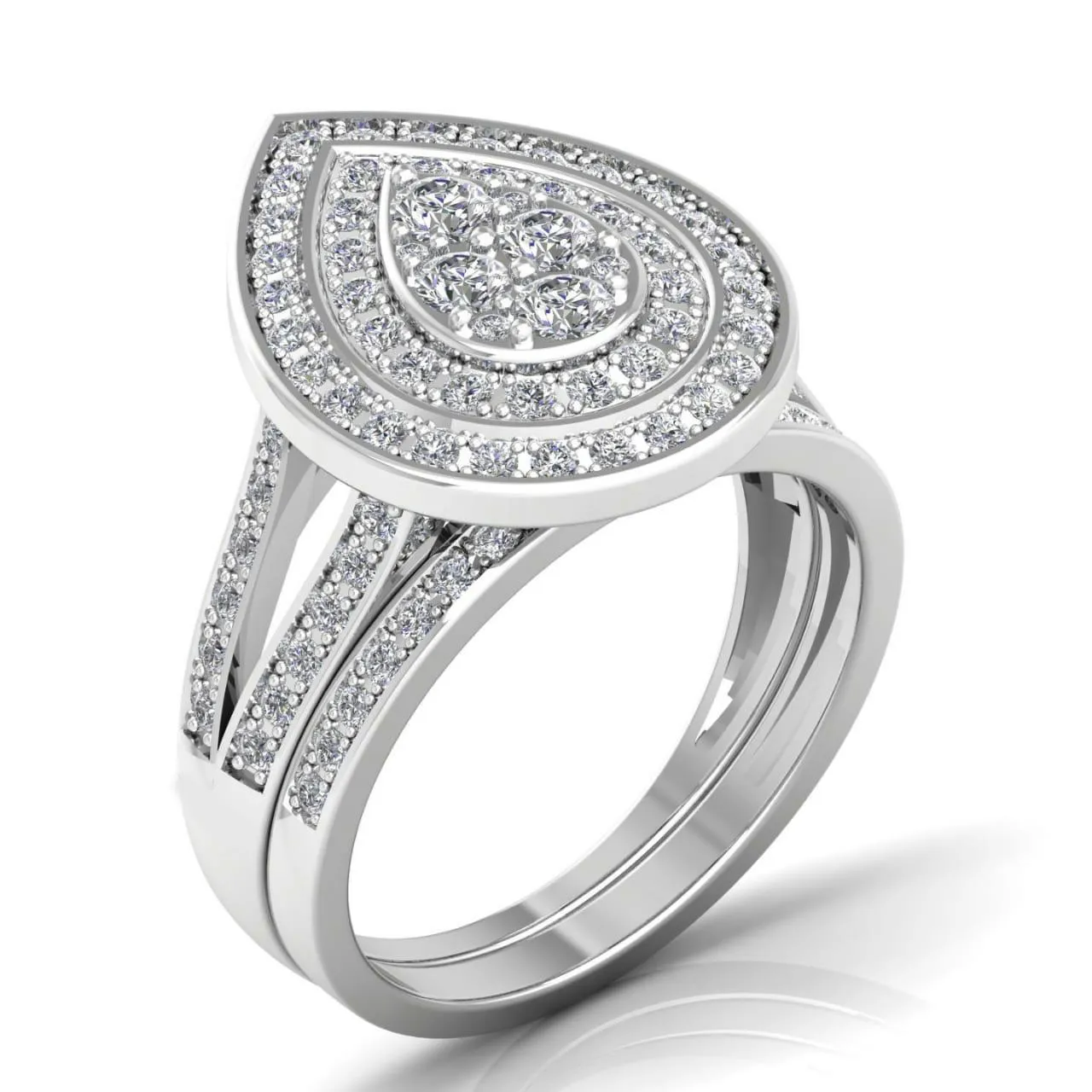 Ego Pear Cluster Natural Diamond Bride Set in 18K Gold