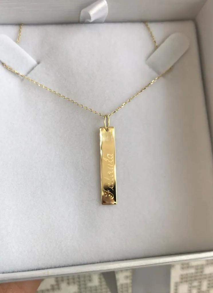 Engravable- 10k Gold Vertical Bar Necklace
